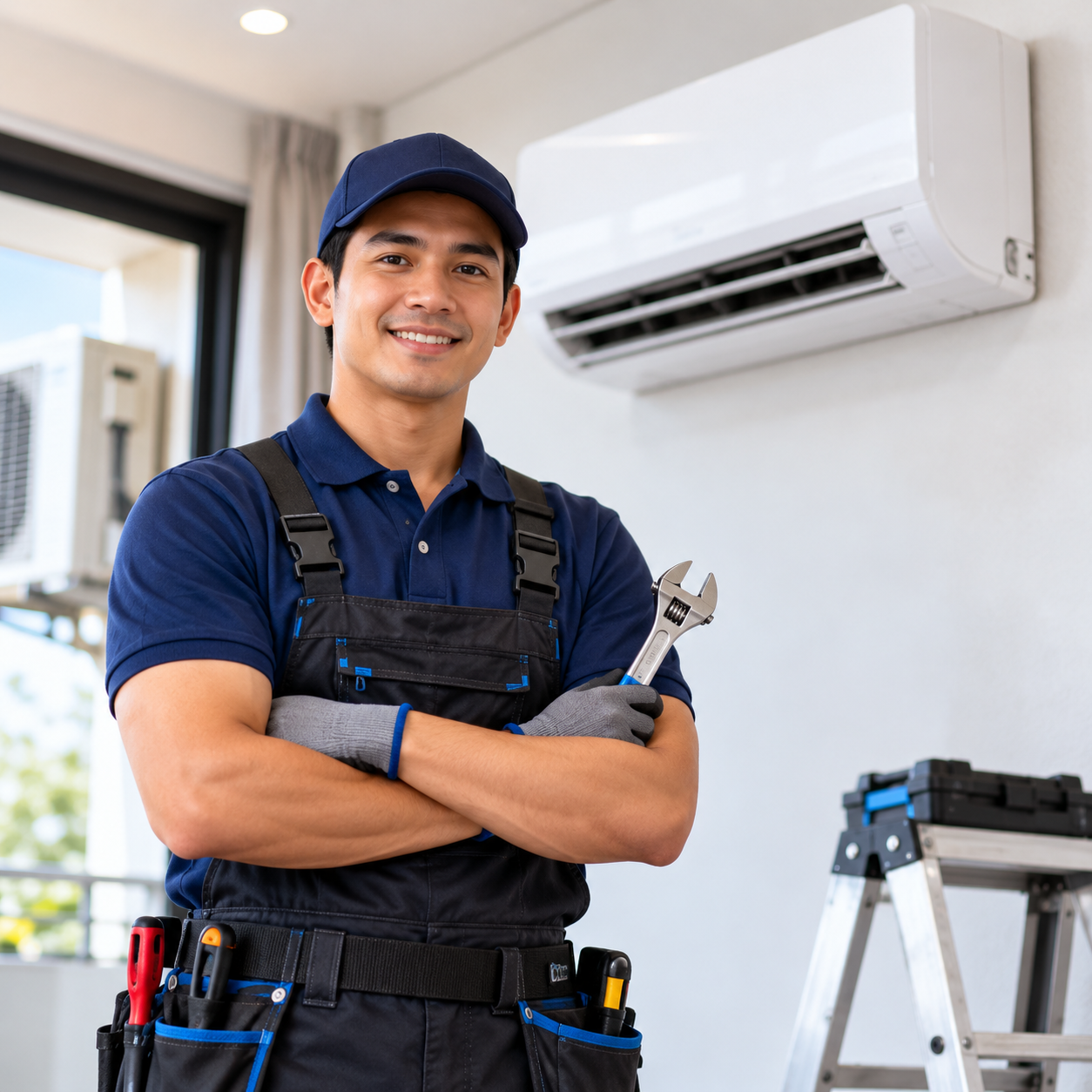 Technician checking equipment